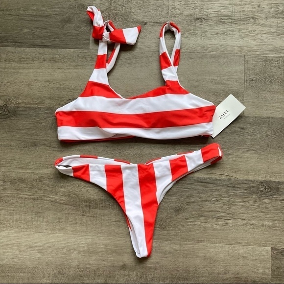 BNWT Zaful red/white striped thong bikini size L - Picture 6 of 7